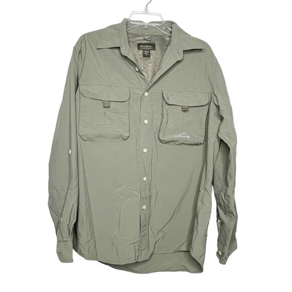 EDDIE BAUER Long Sleeve Fishing Shirt Vented Button-Front Green Seagrass Size M - Picture 1 of 7
